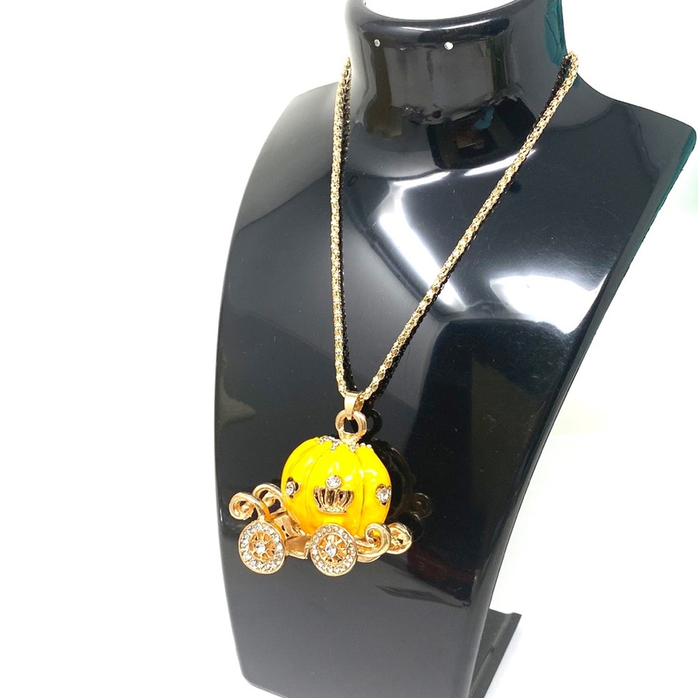 Authentic Betsey Johnson 3D Enamel Yellow Princess Carriage Pendant Neck… - Picture 2 of 9